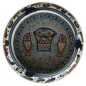 Armenian Ceramic Round Ashtray with Mosaic Fish & Bread ceniceros