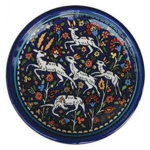 Armenian Ceramic Bowl with Sprinting Gazelles & Flowers
