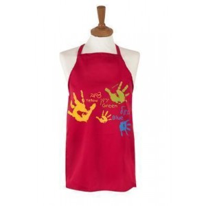 Apron in Red with Hand Prints & Hebrew Text in Cotton Hogar y Cocina
