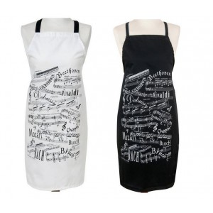 White Cotton Apron with Musical Notes in Black Hogar y Cocina