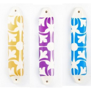 Ceramic Mezuzah with Morrocan Tile in White and Purple Hogar y Cocina