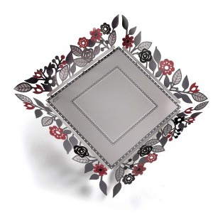 Dorit Judaica Metal Tray With Floral Decoration Vaisselle