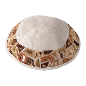 Yair Emanuel Kippah with Gold and Brown Mosaic Pattern and 4 Sections Kipot