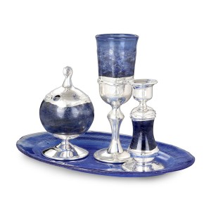 Handcrafted Glass and Sterling Silver Havdalah Set (Blue) Shabat