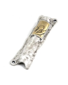 Silver Mezuzah with Brass Rectangular Ornament and Inscribed Hebrew Letter Shin Mezuzot