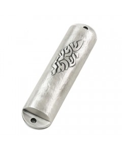 Wide Silver Mezuzah with ‘Shema Yisrael’ in Contemporary Hebrew Font Mezuzot