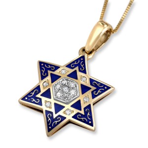 Anbinder Blue Enamel and 14K Gold Star of David Pendant with Diamonds Collares y Colgantes