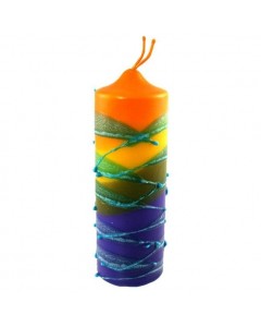 Galilee Style Candles Pillar Havdalah Candle with Red, Blue, Orange and Purple Stripes Shabat