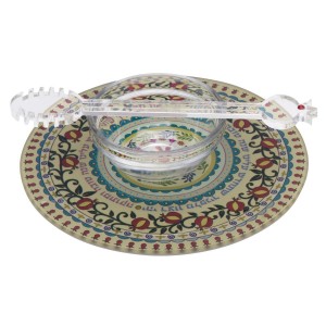 Multicolored Pomegranate Glass Plate and Honey Dish by Dorit Judaica Cadeaux de Rosh Hashana