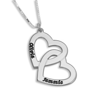 Sterling Silver English/Hebrew Name Necklace With Interlocking Hearts Boda Judía