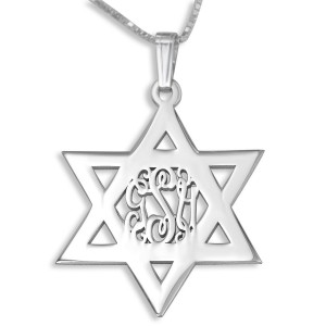 Sterling Silver Star of David Necklace With English Monogram Star of David Jewelry