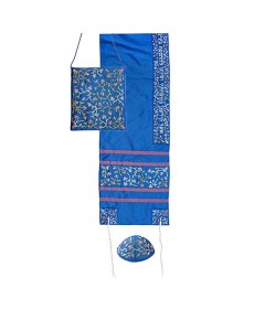 Set de Talit para Mujer Yair Emanuel- Flores Azules Women's Tallit