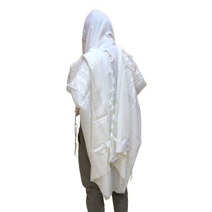 White Pure Wool Tallit Bar Mitzvah
