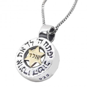 Silver Disc Pendant with Hebrew Inscription & Hashem's Divine Name Star of David Necklaces