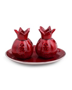 Candlesticks in Dark Red Pomegranate with Tray