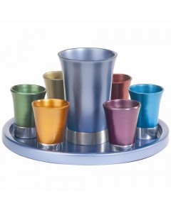 Set de Kiddush Multicolor Yair Emanuel en Aluminio Anodizado con Platillo Shabat