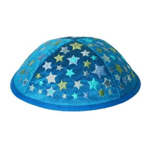 Yair Emanuel Blue Embroidered Kippah With Stars Children's Items