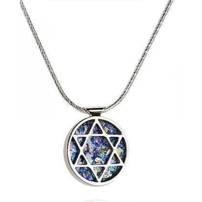 Star of David Pendant in Roman Glass & Sterling Silver-Rafael Jewelry