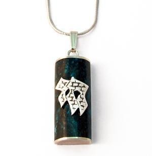 Eilat Stone Amulet Pendant with Chai in Sterling Silver by Rafael Jewelry