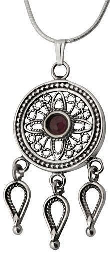 Sterling Silver Pendant with Filigree Garnet and Drops by Rafael Jewelry