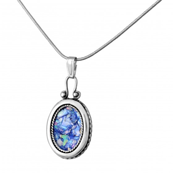 Oval Pendant in Sterling Silver with Roman Glass by Rafael Jewelry