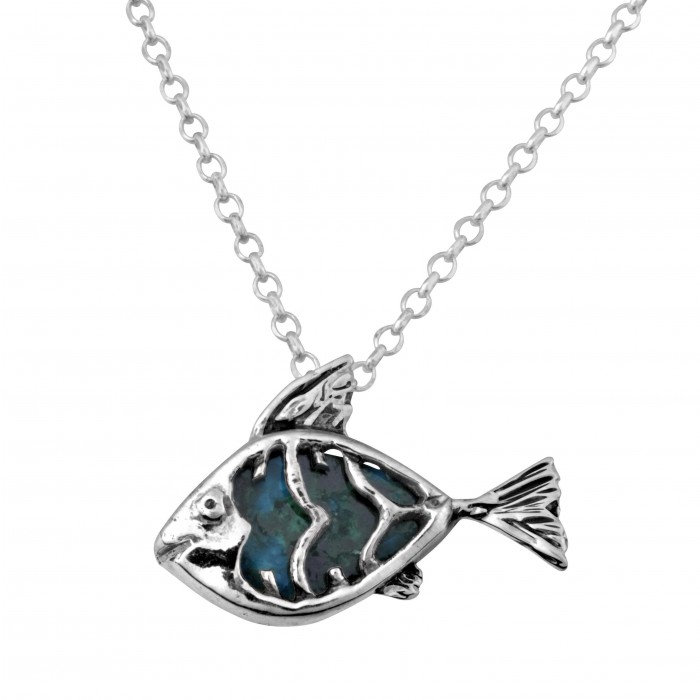 Fish Pendant in Sterling Silver & Eilat Stone by Rafael Jewelry
