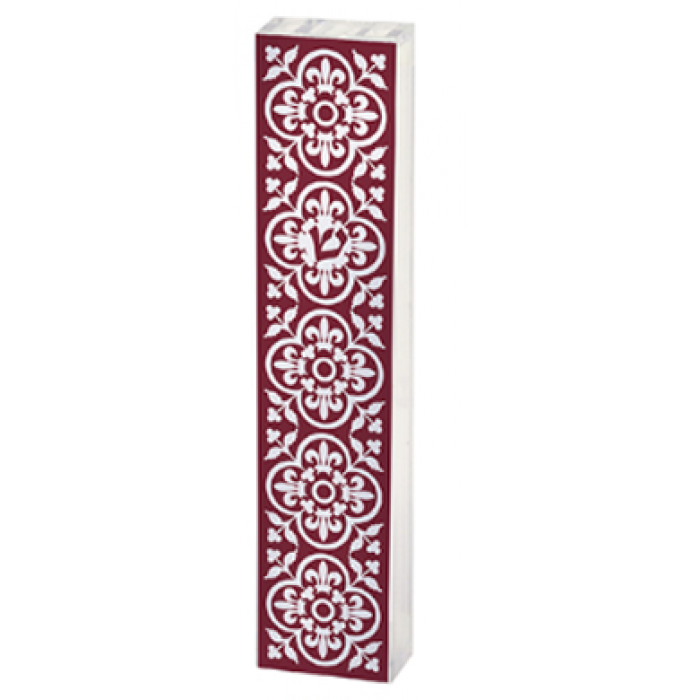 Red Mezuzah with White Pattern & Flower Design