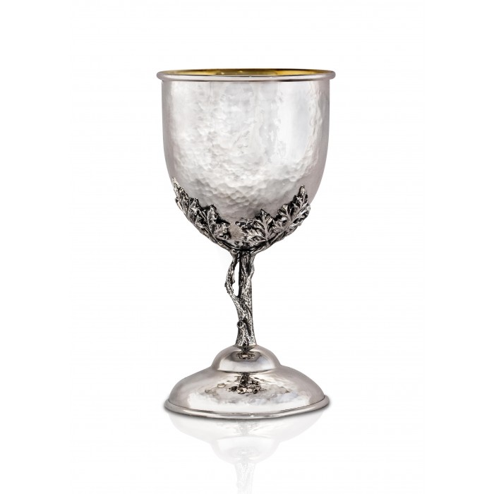 Kiddush Cup in Sterling Silver with Leaf Stem by Nadav Art