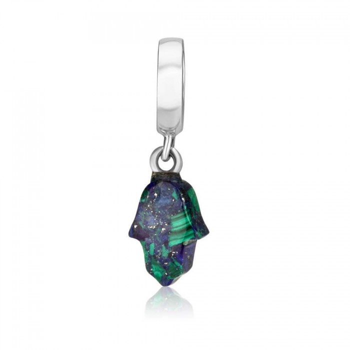 925 Sterling Silver of Hamsa with a Hanging Azurite Pendant Charm
