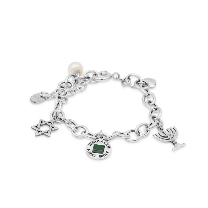 Silver 925 Bracelet with Nano Bible and Cubic Zircon Stone