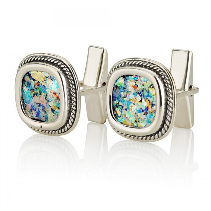 Sterling Silver Square Cufflink with Roman Glass by Ben Jewelry
