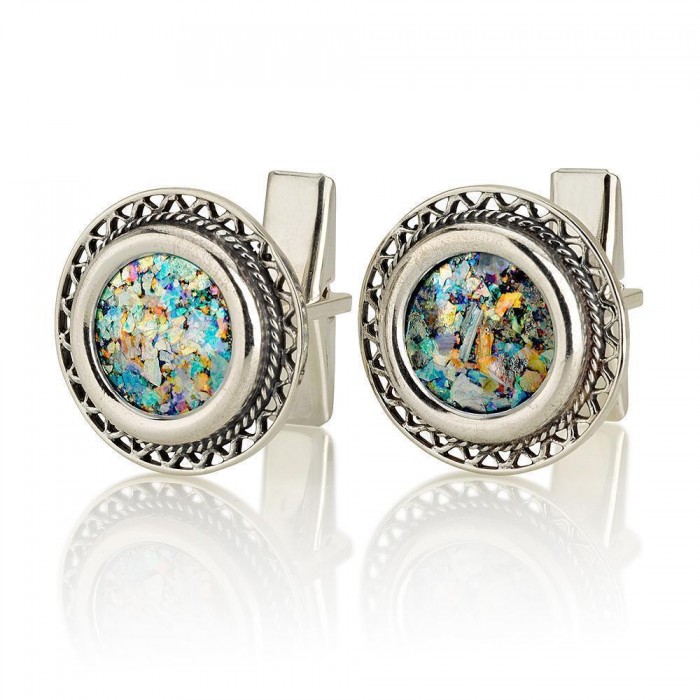925 Sterling Silver Cufflinks Featuring Roman Glass Design by Ben Jewelry
