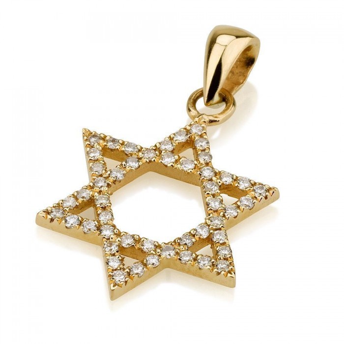 18K Yellow Gold Star of David Pendant with 0.29Ct Diamonds by Ben Jewelry
