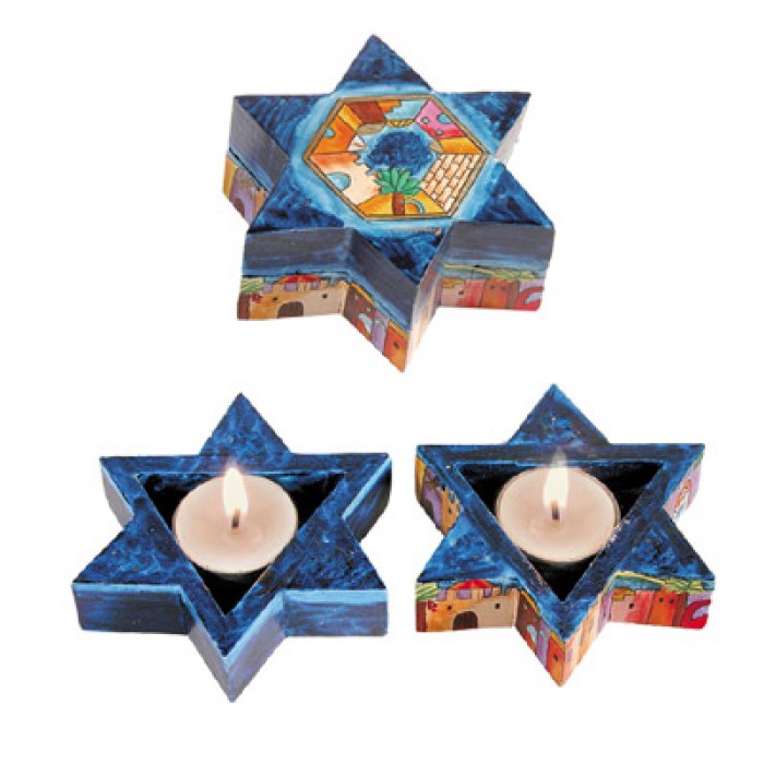 Yair Emanuel Star of David Shabbat Candlesticks with Jerusalem Design