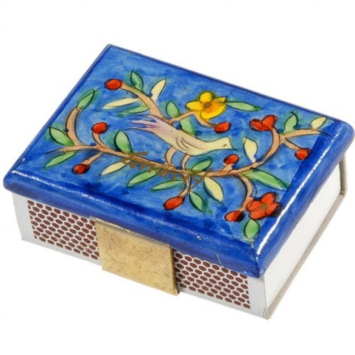 Yair Emanuel Kitchen Sized Wooden Matchbox Holder with Bird Motif