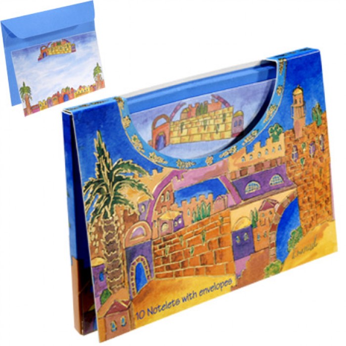 Large Note Cards and Envelopes with a Painted Scene of Jerusalem by Yair Emanuel