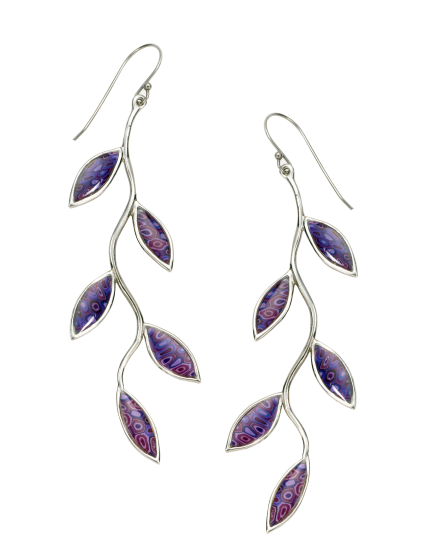 Hook Earrings with Purple Mosaic Vine Design