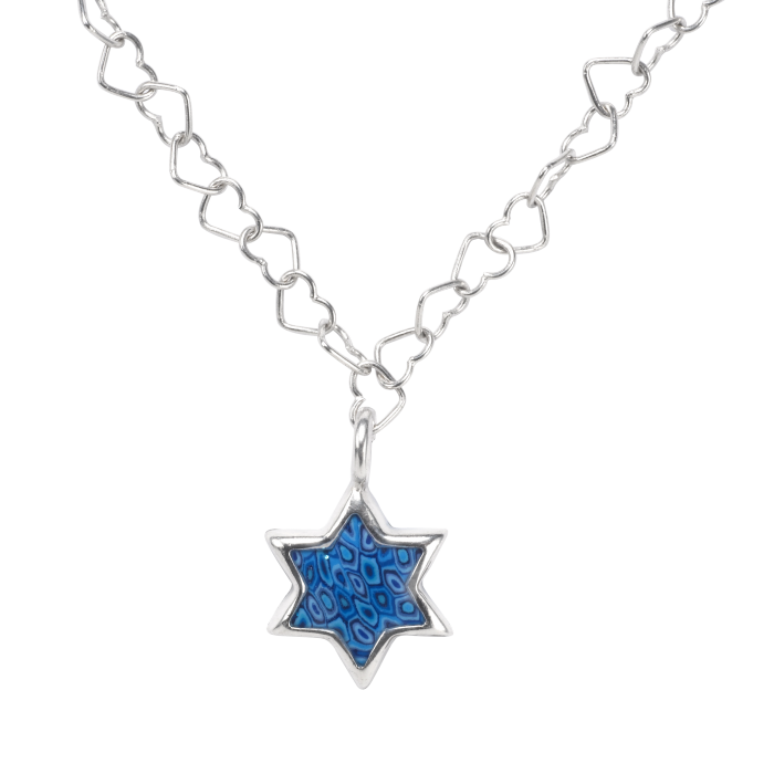 Blue Star of David Pendant with Heart Chain Necklace