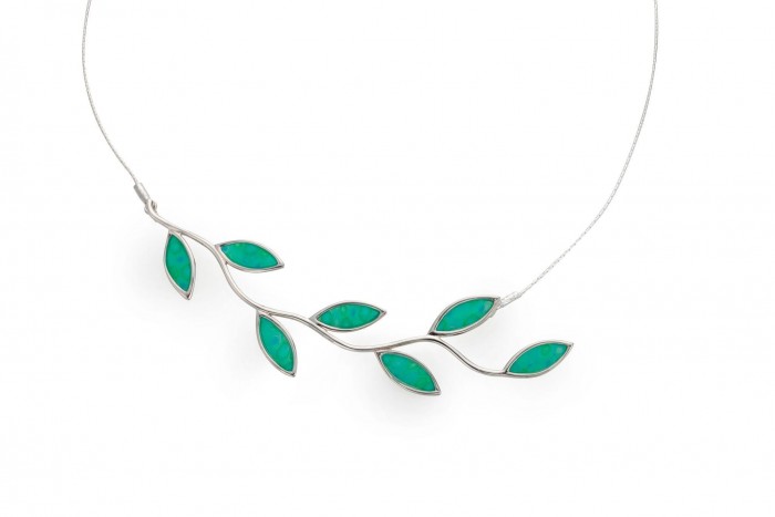 Necklace with Mosaic Turquoise Vine and Leaf Pendant