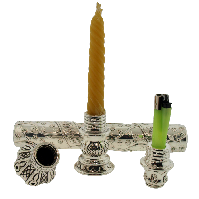 Sterling Silver Plated Havdalah Set with Hebrew and Flowers