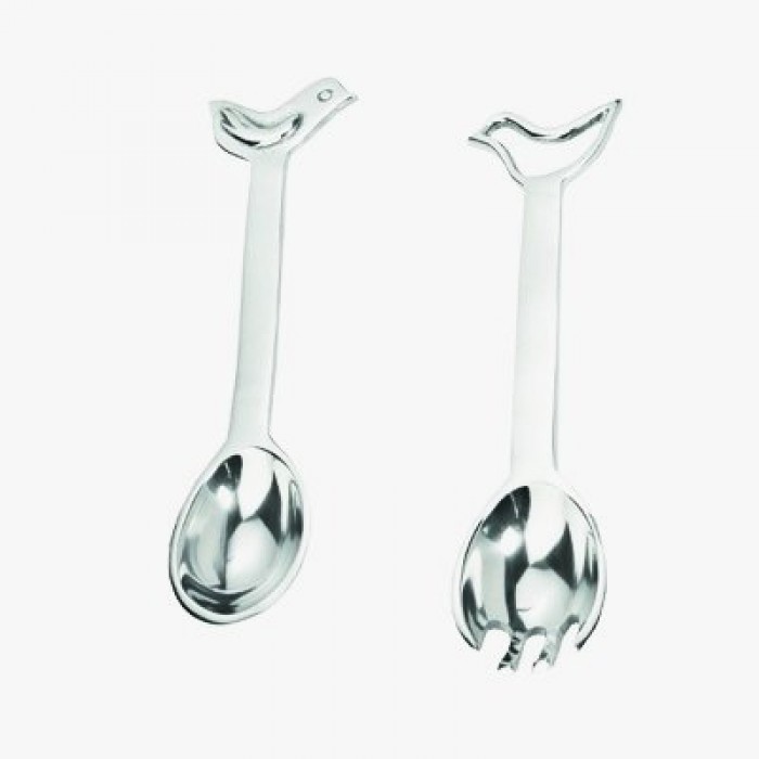 Yair Emanuel Aluminum Salad Spoon and Fork with Dove Design
