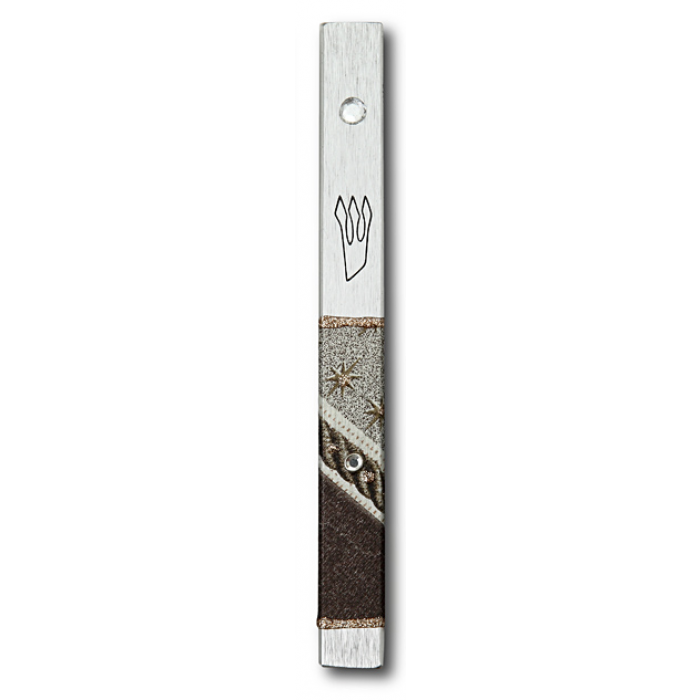 Metal Silver Mezuzah with Black and Gold Theme