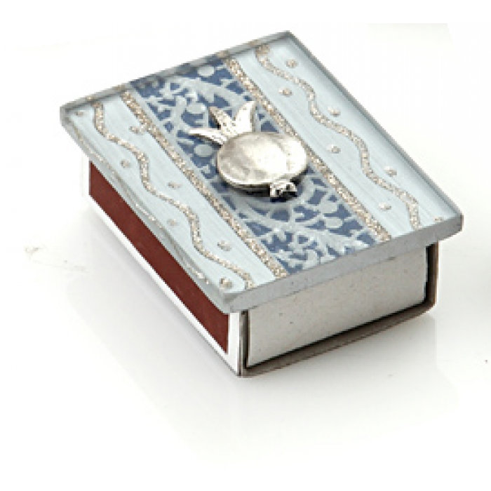  Glass Matchbox for Shabbat with White and Blue Motif