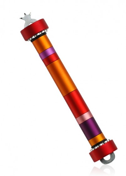 Nickel and Aluminium Mezuzah with Red Caps and Bright Stripes