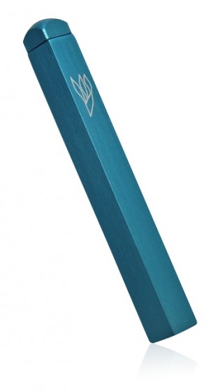 Light Blue Metal Mezuzah with Diamond Shape and Curved Top
