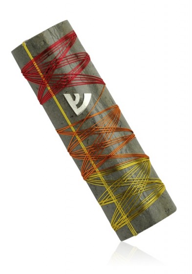 Galilee Stone Mezuzah with Red, Orange and Yellow Threads