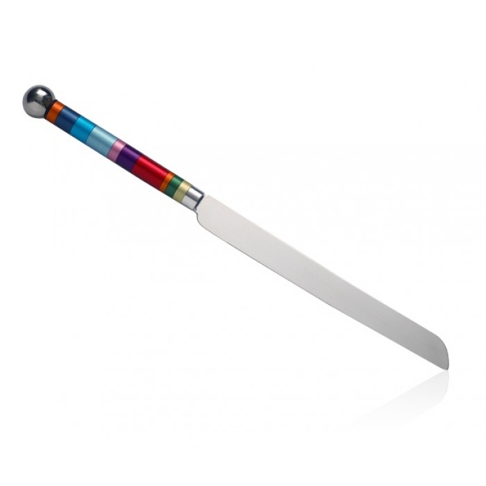 Aluminium Challah Knife with Rainbow Stripes and Steel Blade