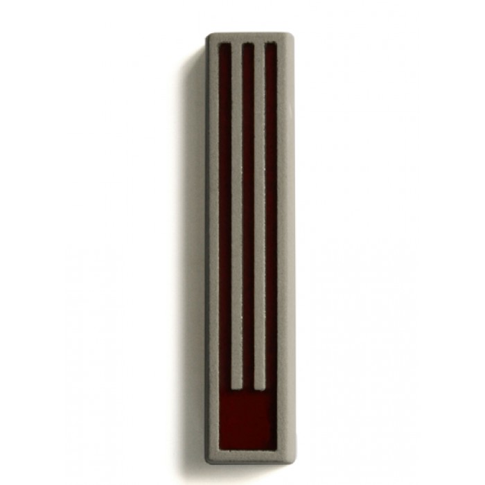 Concrete Mezuzah with Long Hebrew Letter Shin in Red by ceMMent