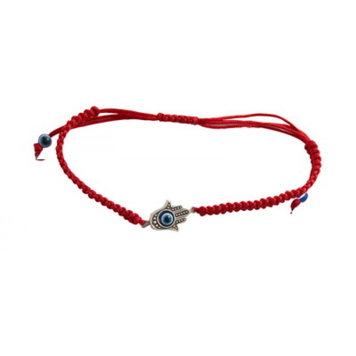 Red Knitted Kabbalah Bracelet with Beads and Small Hamsa