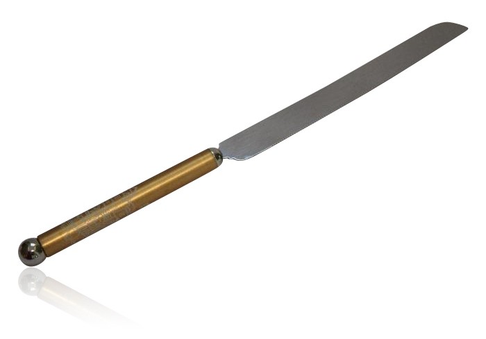 Challah Knife for Shabbat with Jerusalem Motif and Gold Colored Handle